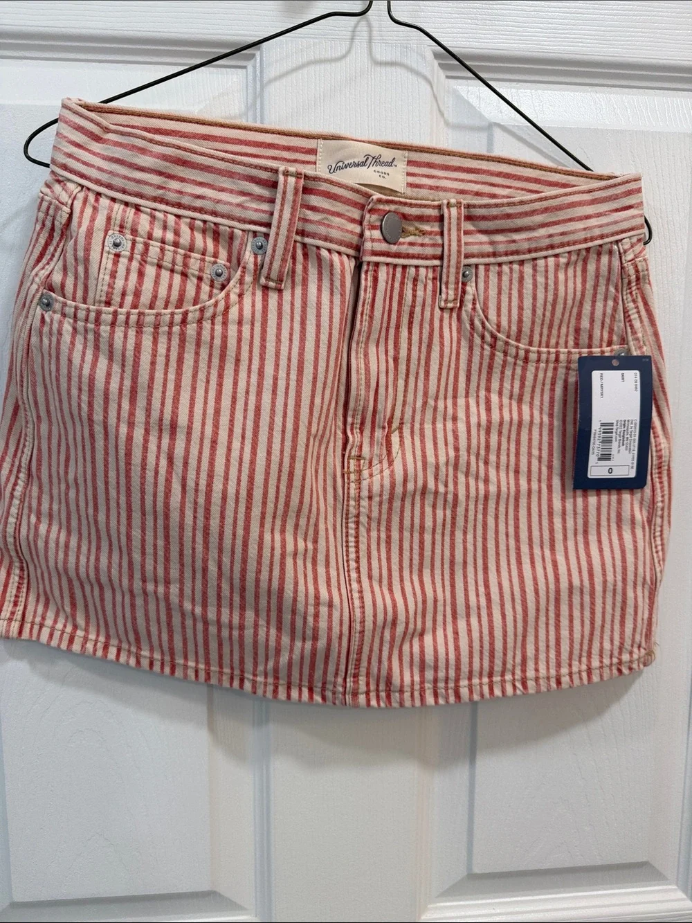 NWT - Striped Red & Cream Size 0 Mini Skirt - Casual Women's Summer Skirt